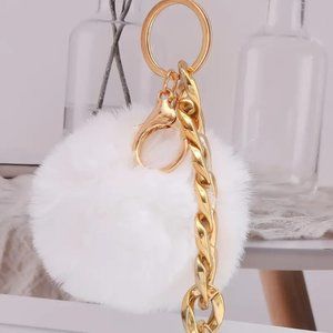 Fuzzy Pom Pom Bag Charm Keychain Purse Chunky Gold Chain Stylish GIFT